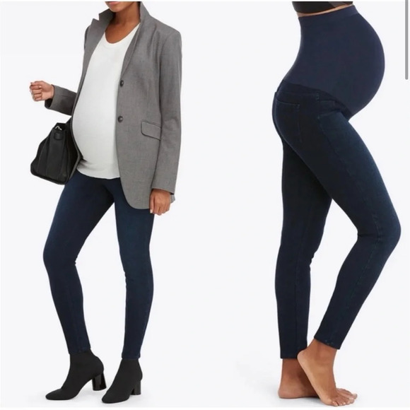 Spanx Maternity Mama Ankle Jeanish Legging Jean Womens SZ L Blue Over the Bump - Picture 2 of 13